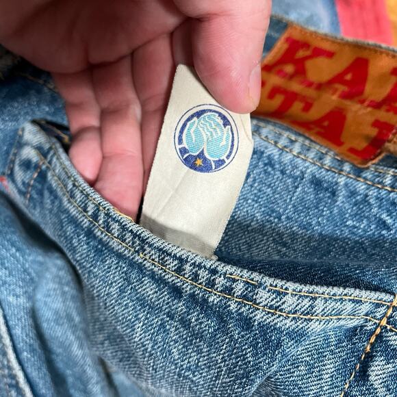 Kapital Red Stripe Blue Denim Jeans 28” x 31” Made in Japan Americana Button Fly - Picture 12 of 14